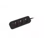 Regleta de enchufes 1,5 m, negra, 3 enchufes, cable de cobre macizo