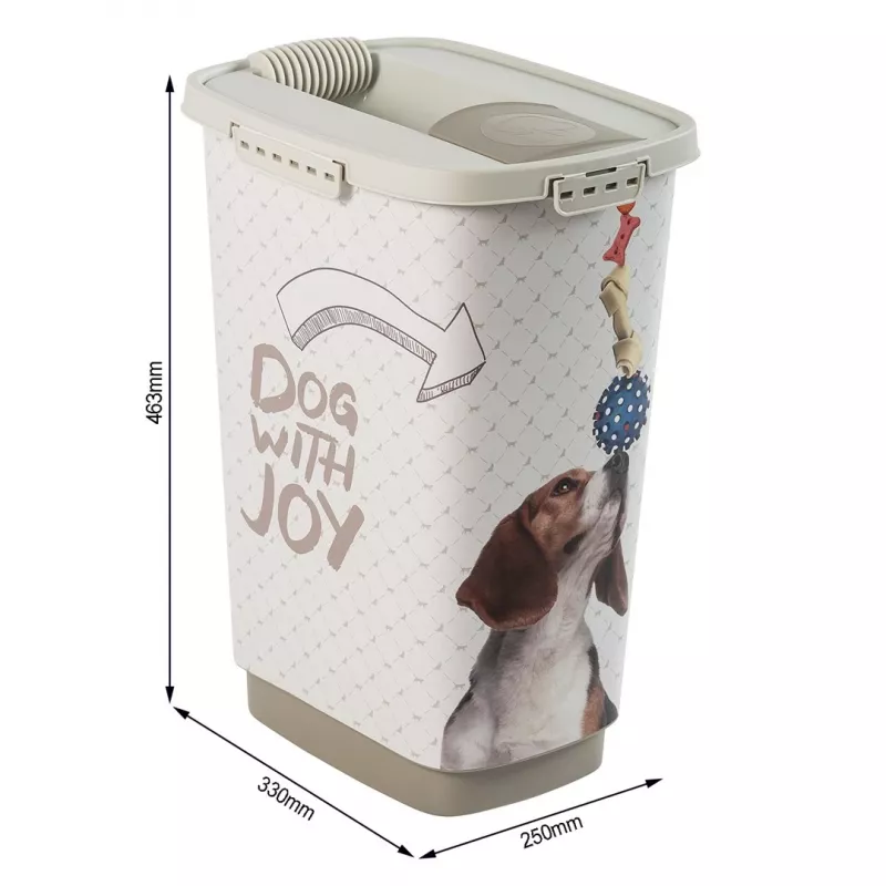 Recipiente de plástico hermético rotho Cody beige 25 L — almacenamiento de pienso, 463×330×250 mm, 3 kg