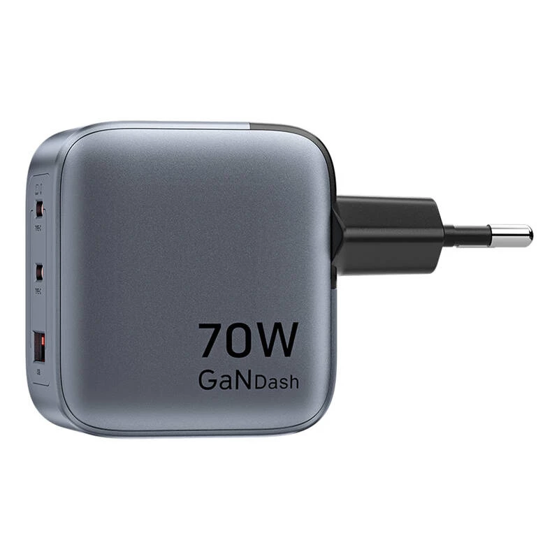 Cargador GaN Vention FEXH0-EU 70W — 2x USB-C + 1x USB-A, PD 70W, 100–240V