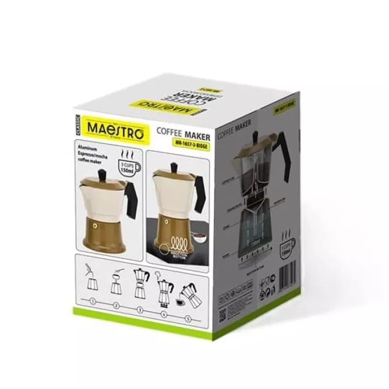Cafetera moka de aluminio para fogones Maestro MR-1657-3-BEIGE – cafetera espresso de 3 tazas, beige