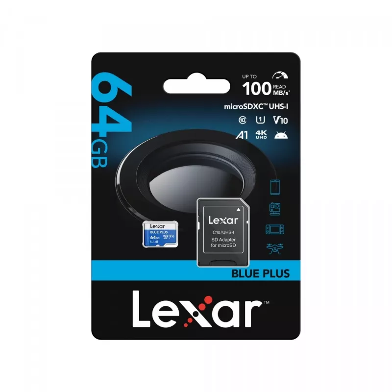 Tarjeta de memoria MicroSDXC Lexar BLUE PLUS 64 GB UHS‑I 100 MB/s U1 V10 (azul)