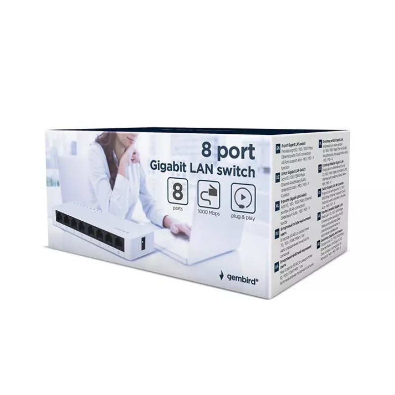 Switch no gestionado GEMBIRD NSW-G8-01 – 8× Gigabit Ethernet (10/100/1000), blanco, DC 5V