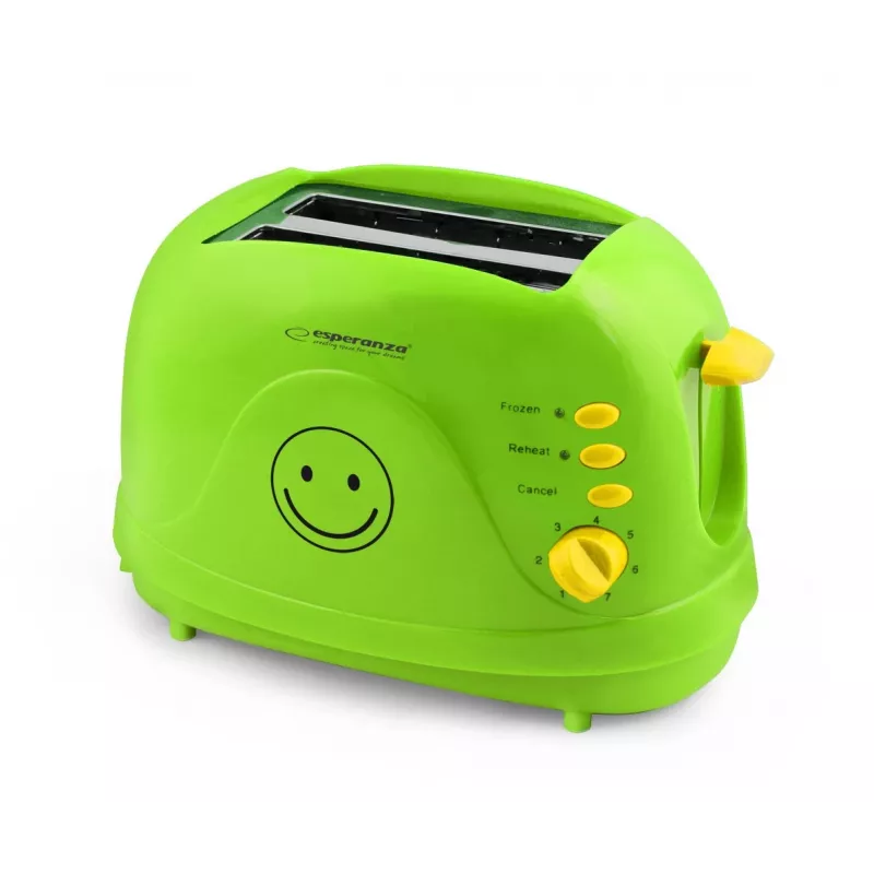 Tostadora eléctrica de mesa ESPERANZA EKT003, 2 rebanadas, 750 W, 7 niveles de tostado, función de descongelación, bandeja recogemigas extraíble, verde