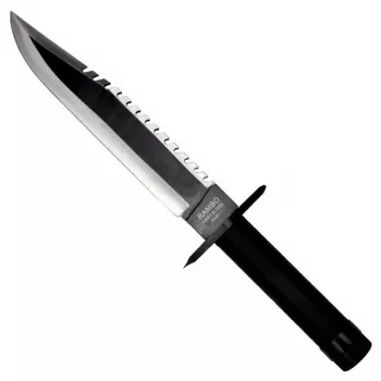Cuchillo de supervivencia fijo Filmklassiker Rambo I CC-H1 – 360 mm total, hoja de acero dentada 225 mm, funda de cuero negra