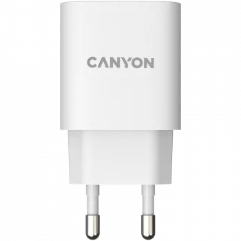 CANYON H-20, PD 20W Entrada: 100V-240V, Salida: carga de 1 puerto: USB-C: PD 20W (5V3A/9V2.22A/12V1.67A), enchufe EU, protección contra sobretensión, sobrecalentamiento, sobrecorriente y cortocircuito