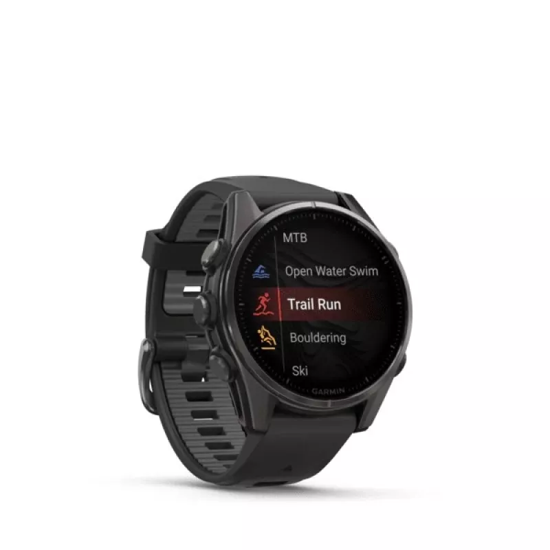 Garmin fenix 8 AMOLED Sapphire 43 mm reloj inteligente GPS, pantalla táctil de 3,3 cm (1,3") 416 x 416, Wi-Fi, titanio Carbon Grey DLC, correa de silicona Black/Pebble Grey, negro