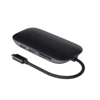 Dock para portátil AUKEY CB-C71 — 3x USB-C (USB 3.2 Gen1), HDMI, RJ-45, MicroSD, USB PD 100 W, cable de 0,15 m, negro