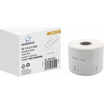 Renkforce Rollo de etiquetas compatible sustituye a DYMO DYMO 11354, S0722540 57 x 32 mm Papel Blanco 1000 unidades adhesivo permanente etiquetas universales RF-6027526 (RF-6027526)