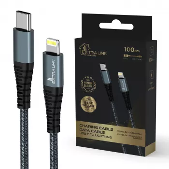 Cable Extralink Smart Life 27W USB-C a Lightning 100 cm TPE 9V 3A negro