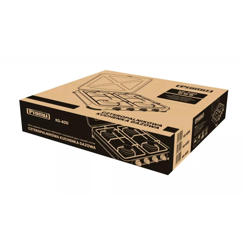 PROMIS KG400 cocina de gas de cuatro fuegos, acabado plata