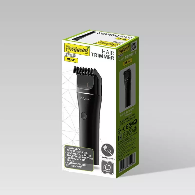 Recortadora de pelo inalámbrica Maestro MR-641, cuchilla cerámica, recargable por USB, 1200 mAh, 45×155×30 mm