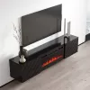 Mueble TV cama meble LUXE 301126 con chimenea eléctrica integrada, 182,6×34,5×37,5 cm, negro brillante