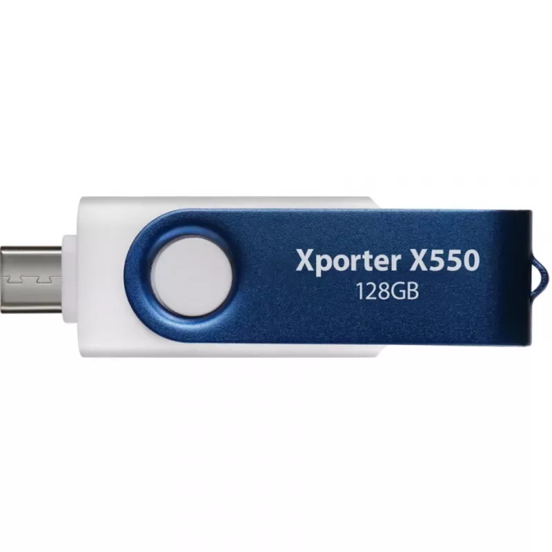 Memoria USB PATRIOT Xporter X550 128 GB, interfaz dual USB-A y USB-C 3.2 Gen 1, azul/blanco