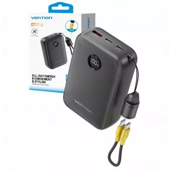 Cargador portátil Vention FKBB0-C 20000 mAh Powerbank, 1x USB-A + 2x USB-C, negro