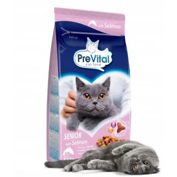 Pienso para gatos PREVITAL Senior Salmon 1,4 kg — Fórmula senior, 31 % proteína, 9 % grasa