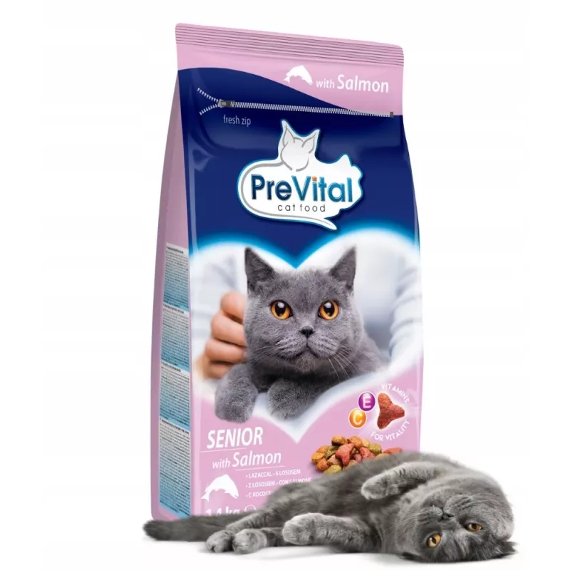 PREVITAL Senior con salmón comida seca para gatos, 1,4 kg