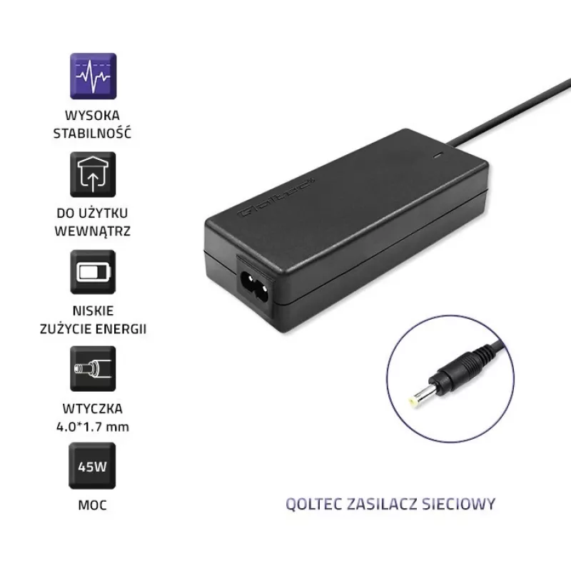 Qoltec 51509 45W fuente de alimentación para Lenovo | 45W | 20V | 2,25A | 4,0*1,7 | +cable de alimentación