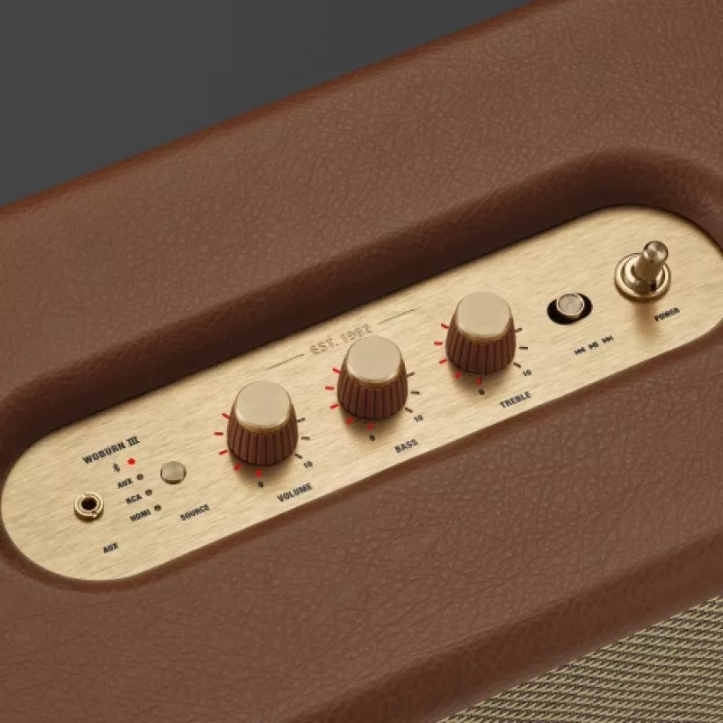 Altavoz inalámbrico MARSHALL Woburn III Marrón — Multiroom, Bluetooth, Wi‑Fi, entradas analógicas