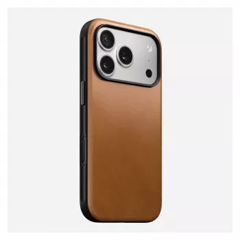 Funda para móvil Nomad Modern Leather Case para iPhone 17 Pro, 16 cm (6,3 pulgadas), tan, Cuero y PC/TPU