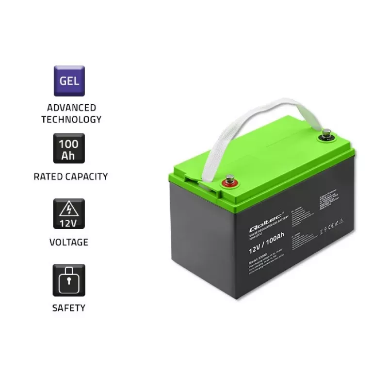 Batería de gel QOLTEC 53080 12V 100Ah — batería recargable sellada para suministro de emergencia