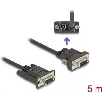 Delock Cable serie RS-232, D-Sub 9 hembra con alimentación en el pin 9 (DC 5,5 x 2,1 mm), 5 m, negro