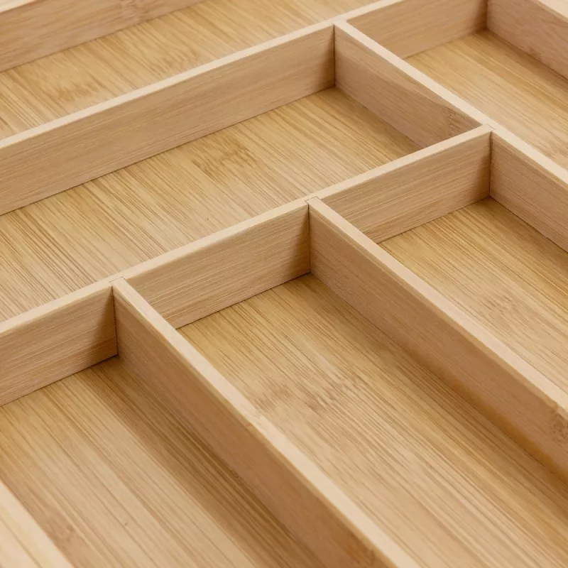 Organizador de cajón de cubiertos GreenBlue GB379, bandeja de bambú con compartimentos, acabado natural