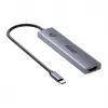 Hub USB-C Unitek H1124AGY01 con 100W PD, HDMI 2.0, 2x USB‑A, 2x USB‑C, lector de tarjetas SD/microSD — aluminio