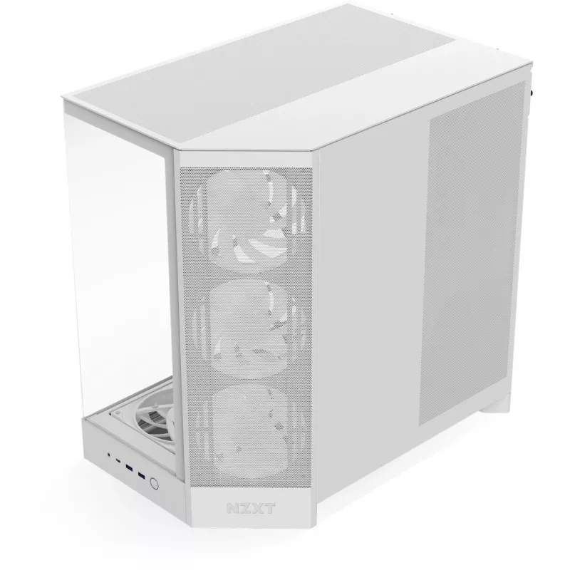 Caja de PC Midi Tower NZXT H9 Flow RGB+ — Blanco, compatible con ATX/EATX/Micro-ITX, cristal templado, 3x140 mm frontal + 1x120 mm trasero ventiladores