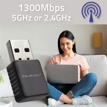 Adaptador USB inalámbrico QOLTEC 56988 Dual Band 1300Mbps USB 3.0