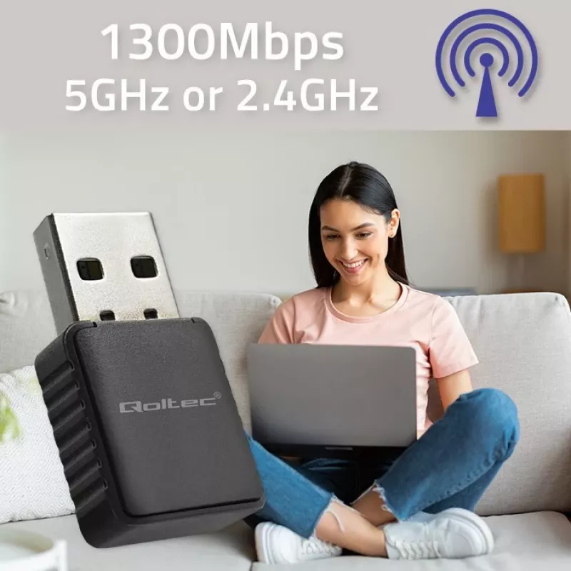 Adaptador USB inalámbrico QOLTEC 56988 Dual Band 1300Mbps USB 3.0