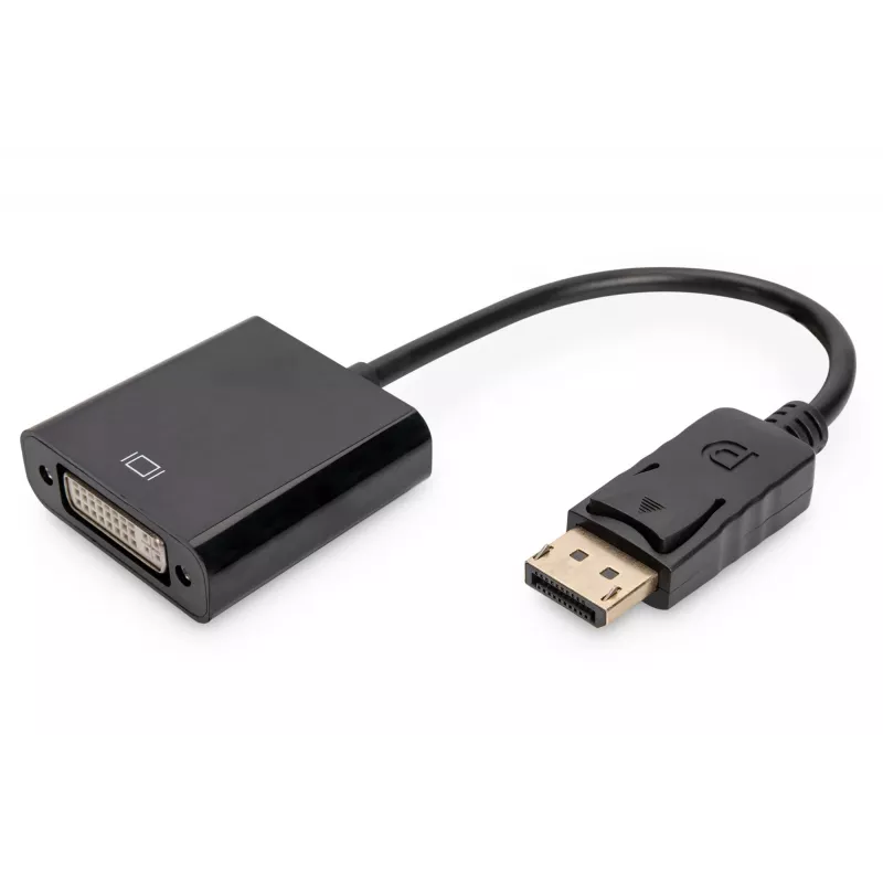 Cable adaptador DisplayPort Assmann. DP - DVI (24+5) M/H. 0,15 m con bloqueo. Compatible con DP 1.1. UL. bl. sin apantallamiento. 32AWG (AK-340409-001-S)