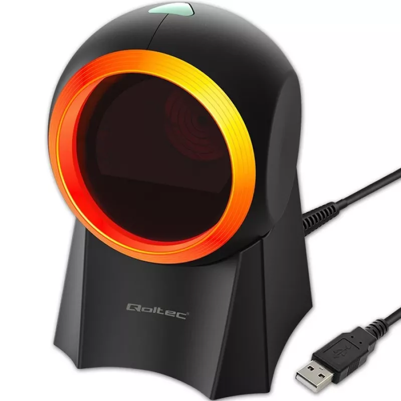 Qoltec 50857 lector de códigos de barras de sobremesa con cable, 1D/2D, QR, USB, cable de 1,75 m