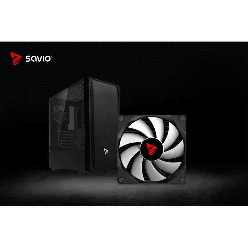 Caja de PC SAVIO Noctis Flow — Cube Mini-ITX/Micro-ATX/ATX, 3x120mm frontal, 1x120mm trasero, 2 bahías de 3,5 pulgadas + 3 de 2,5 pulgadas, cristal templado