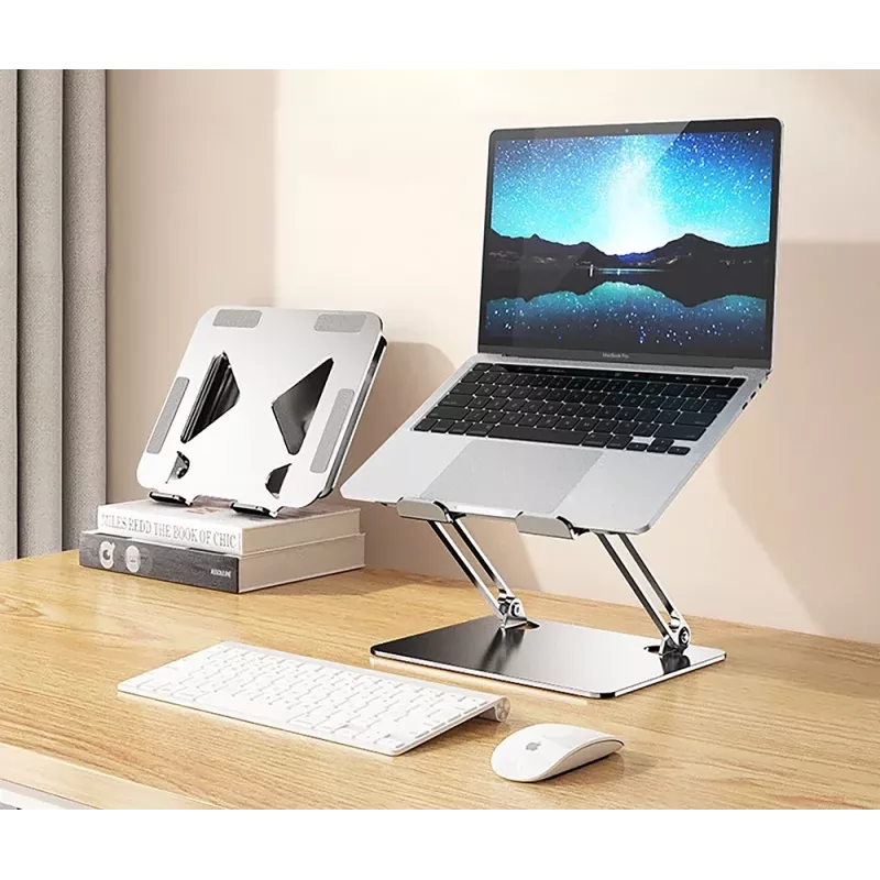 Soporte para portátil MEDIA-TECH MT2661 — altura ajustable, diseño plegable de aluminio para portátiles de hasta 17