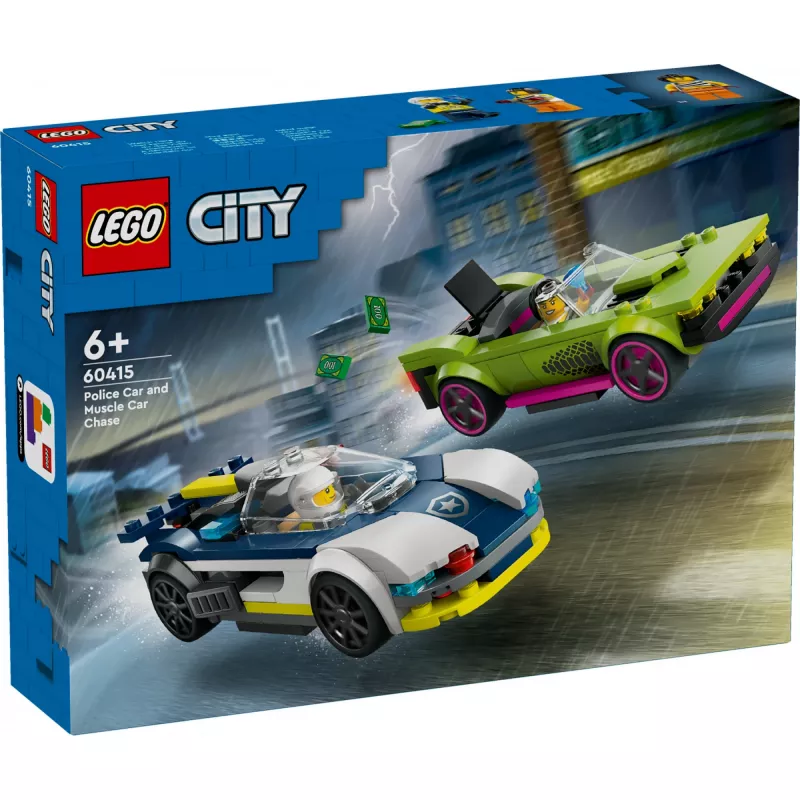 LEGO City Set de juego 60415 Persecución de coche de policía y muscle car — 213 piezas, 2 minifiguras, edad 6+