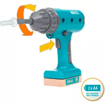Destornillador eléctrico de juguete BRIO Builder modelo 63460000 — diseño realista, herramienta a pilas