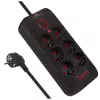 Regleta de enchufes MACLEAN MCE389 B — 6 enchufes, 4×USB-A + 1×USB-C, 110–240V, 2,1A, 2500W, cable de 1,5 m, negra