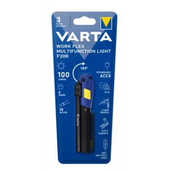 Luz de trabajo portátil Varta Work Flex negro LED, 100 lm, batería integrada, 6 h, aluminio/nailon/PC/goma, 120 mm