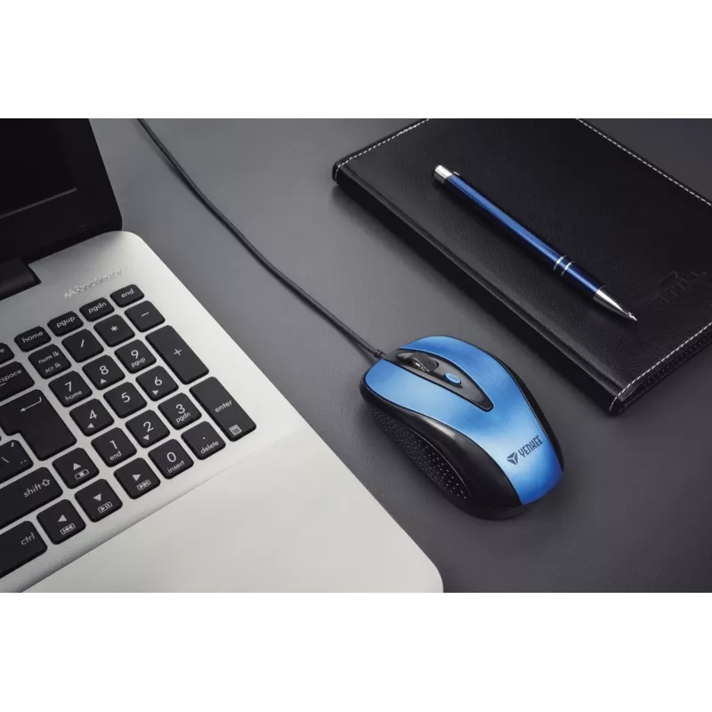 Ratón USB con cable, 4 botones, óptico, simétrico, azul