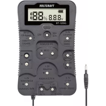VOLTCRAFT comprobador de baterías BT-12DIG rango de medición (comprobador de baterías) 1,2 V, 1,5 V, 3 V, 3,7 V, 6 V, 9 V, 12 V batería, batería VC-14340820 (VC-14340820)