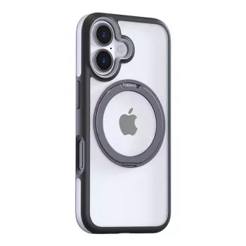 Funda protectora Torras Ostand R Fusion para iPhone 16 Plus – negra, protección delgada de carcasa rígida