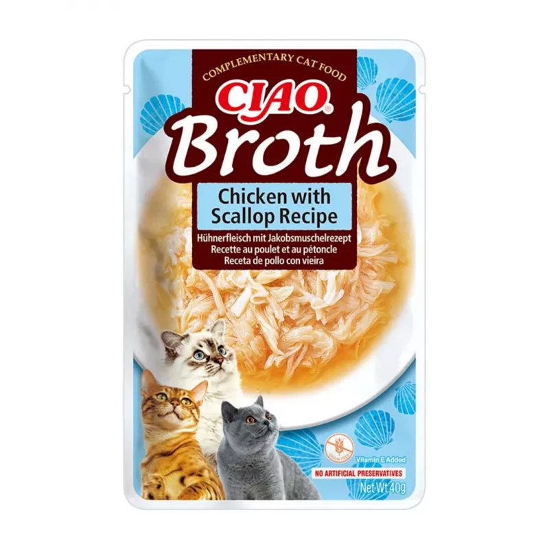 INABA Ciao caldo con pollo, salmón, atún y vieira – premios para gatos – 24x40g