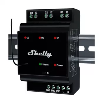 Relé inteligente para carril DIN Shelly WavePro3 3 canales Z-Wave, 110–240 V, 25 A por canal, AES-128, montaje DIN