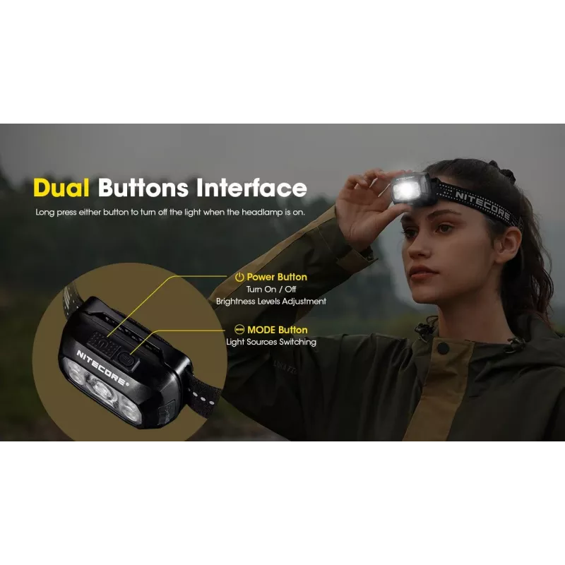 Linterna frontal Nitecore NU30 — linterna LED frontal compacta y portátil, hasta 500 lúmenes, varios niveles de potencia, modo de luz roja