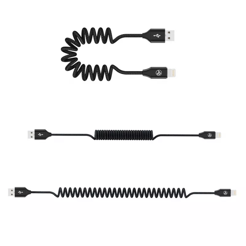 Cable de datos USB a Lightning Tellur Extendable 3A, 1,8 m, negro