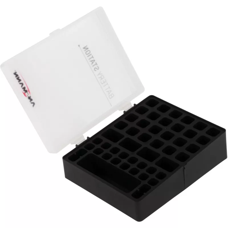 Ansmann Battery Box 48 Caja de baterías para 24x AA, 16x AAA y 4x 9V, Negro/Transparente