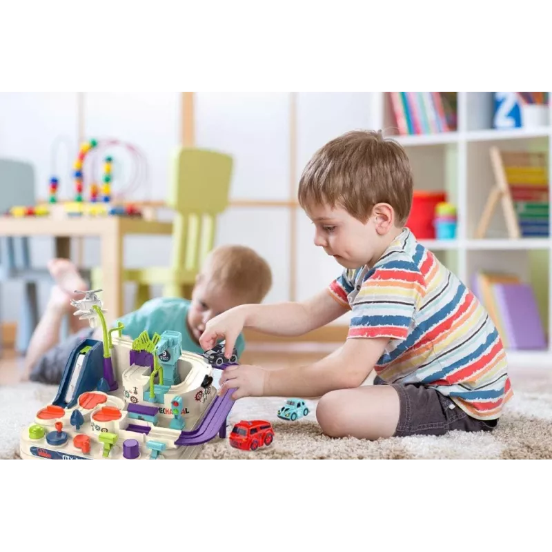 Set de pista de carreras de juguete Extralink TOYS — set de coche inteligente, piezas de pista modulares, vehículos a pilas