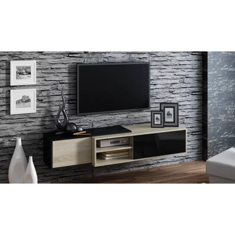 Mueble de TV Cama SIGMA1 180 roble Sonoma/negro brillante