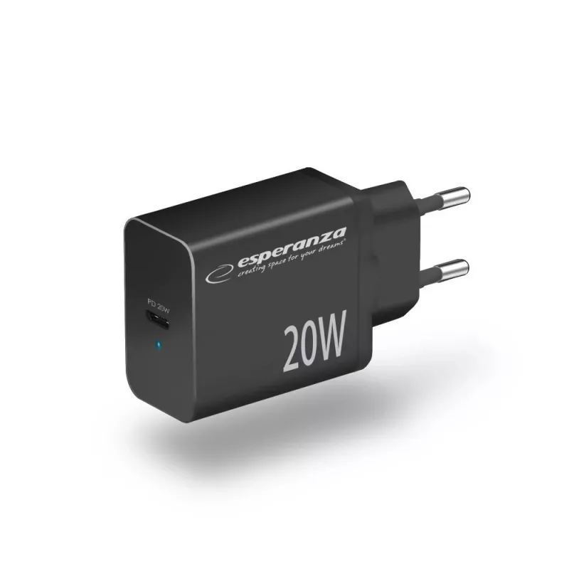 Cargador de red ESPERANZA EZC104K 20W negro, fuente de alimentación USB para dispositivos portátiles