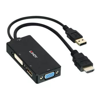 Convertidor HDMI a DisplayPort, DVI y VGA Lindy, 0,15 m, 2160p, negro, DP STDP2600, DVI-D PS8222, VGA AG6200, 8 bit, 0 - 65 °C